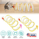 2Pcs Foldable Cat Tunnel with Bell Feather Mouse Toys Collapsible Indoor Cat Spring Tube with Interactive Toy for Kittens Cats