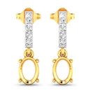 0.14 Carat Genuine White Diamond 14K Yellow Gold Semi Mount Earrings - holds 7x5mm Oval Gemstones