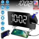 Projection Alarm Clock with Radio Function 7.7In Curved-Screen LED Digital Alarm Clock w/ Dual Alarms 4 Dimmer 12/24 Hour USB Charging Port 180¡ Rotat