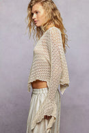 POL Raw Edge Open Sleeve High-Low Cotton Knit Top