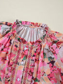 Floral Print Ruffle Trim Long Sleeve Shirt