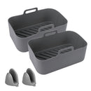 Reusable Air Fryer Silicone Pot Rectangle Replacement of Parchment Liners 2 Basket Pans with 1 Pair of Mittens for 6-8 Quart Oven Air Fryer