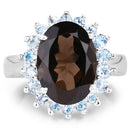 6.79 Carat Genuine Smoky Quartz & Blue Topaz .925 Sterling Silver Ring