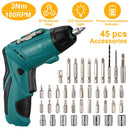 Cordless Electric Screwdriver Set Rechargeable 4.8V Drill Driver w/45 Drill Bits Carrying Case