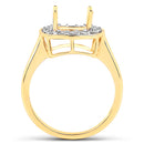 0.48 Carat Genuine White Diamond 14K Yellow Gold Semi Mount Ring - holds 8x8mm Cushion Gemstone
