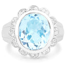 5.39 Carat Genuine Blue Topaz and White Topaz .925 Sterling Silver Ring