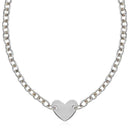Sterling Silver Rhodium Plated Chain Bracelet with a Flat Heart Motif Station