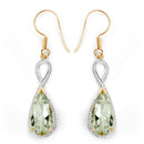 14K Yellow Gold Plated 10.10 Carat Genuine Green Amethyst .925 Sterling Silver Earrings