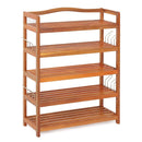2-Tier Acacia Wood Shoe Rack with 4 Side Metal Hooks
