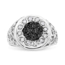 .925 Sterling Silver 1/4 Cttw White and Black Treated Diamond Halo Cluster Ring for Men (I-J Color, I3 Clarity) - Size 10