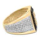 Men's 10K Yellow Gold 1 1/2 Cttw White and Black Diamond Cross Signet Ring