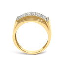 Men's 14K Yellow Gold Plated Sterling Silver 3/4 Cttw Diamond 3 Row Band Ring