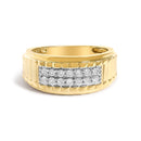 Men's 14K Yellow Gold Plated Sterling Silver 3/8 Cttw Diamond Ribbed Band Ring