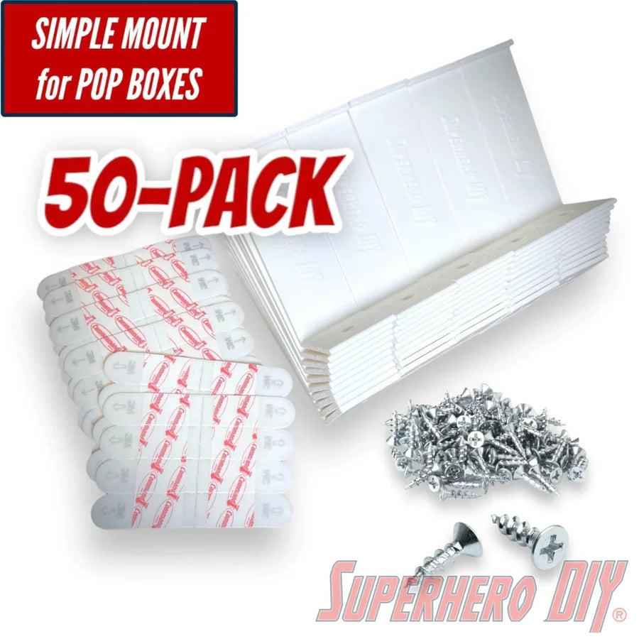 50-Pack Simple Funko Pop Box Wall Mount Simple Figure Display Shelf | Includes command strips OR screws! | Bulk pack