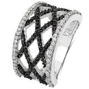 0.92 Carat Genuine Black Diamond & White Diamond .925 Sterling Silver Ring