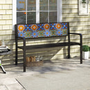 50 Inch Patio Metal Bench Slatted Loveseat for 2-3 People with Mosaic Backrest-Black