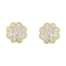 14K Yellow Gold Plated .925 Sterling Silver 1/6 Cttw Miracle-Plate Set Diamond Floral Stud Earrings (I-J Color, I2-I3 Clarity)