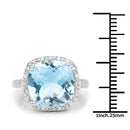 7.18 Carat Genuine Blue Topaz and White Topaz .925 Sterling Silver Ring
