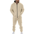 Mens Solid-Color Cardigan Zip-Up Long-Sleeve Sports Suit