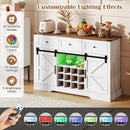 52 Inches Wine Bar Cabinet with LED Lights and Sliding Barn Doors