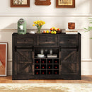 52 Inches Wine Bar Cabinet with LED Lights and Sliding Barn Doors