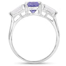2.00 Carat Genuine Tanzanite and White Topaz .925 Sterling Silver Ring