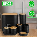 8Pcs Bathroom Accessories Set Bathroom Holder Set with Soap Dispenser Toothbrush Holder Cup Soap Dish Toilet Cleaning Brush Trash Can Qtip Holder Vani