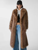 Womens Knee-length Coat With A Lapel And Hidden Buttons