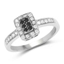 0.35 Carat Genuine Black Diamond and White Diamond .925 Sterling Silver Ring