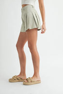 MABLE Pleated High Waist Twill Shorts