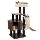 53.5 inch Tall Cat Tree for Indoor Cat Wooden Cat Tower Top Perch with Soft Padding-Brown