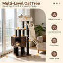 53.5 inch Tall Cat Tree for Indoor Cat Wooden Cat Tower Top Perch with Soft Padding-Brown