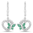 0.44 Carat Genuine Emerald and Created White Sapphire .925 Sterling Silver Earrings