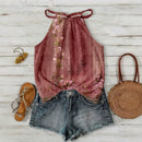 Womens Casual Resort-style Halter-neck Sleeveless Tank Top