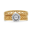 14K Yellow Gold Plated .925 Sterling Silver 1/5 Cttw Diamond Halo Engagement Ring and Wedding Band Set (I-J Color, I3 Clarity) - Size 7