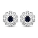 0.60 Carat Genuine Blue Sapphire and White Diamond 14K White Gold Earrings