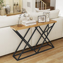 55 Inch Console Table with Solid Metal Frame and Storage-Wood