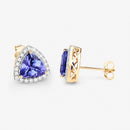 3.82 Carat Genuine Tanzanite and White Diamond 14K Yellow Gold Earrings