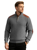 Cross-border Men's American Textured Jacquard Collared Knit Sweater With Shoulder Patchwork Loose Long-sleeve Pullover Sweatshirt