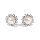 10K White Gold Heirloom-Style Pearl and Diamond Accent Halo Stud Earrings (I-J color, I1-I2 Clarity)