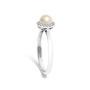 10K White Gold 5MM Cultured Freshwater Pearl and Diamond Halo Ring (I-J Color, I1-I2 Clarity) - Ring Size 6.5