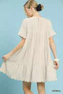 Umgee Linen Tiered Babydoll Dress with Ruffle Sleeves