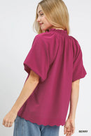 Umgee Scalloped Hem Textured Blouse