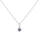 10K White Gold Blue Purple Tanzanite and Diamond Accent Cushion Drop Pendant Necklace - 18" Inches
