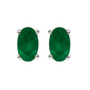 14K White Gold 5x3 MM Oval Green Emerald Solitaire Stud Earrings