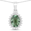 1.39 Carat Genuine Green Tourmaline and White Diamond 14K White Gold Pendant