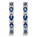 14K White Gold 4x3mm Oval Blue Sapphire and 1/4 Cttw Diamond Alternating Hoop Earring (I-J Color, SI2-I1 Clarity)