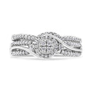 .925 Sterling Silver 1/3 Cttw Composite Diamond Frame Bypass Bridal Set Ring and Band (I-J Color, I2-I3 Clarity) - Ring Size 7