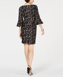 Jessica Howard Dress Pink Sheath Floral Bell Sleeve,Size 10