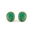 18K Yellow Gold 12x10 MM Bezel Set Oval Green Aventurine Stud Earrings